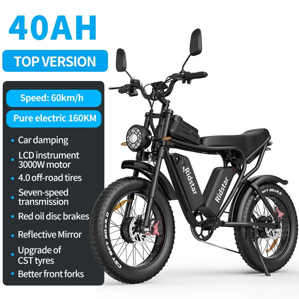 1500W MTB Electric Bicycle 48V 20ah Removable Battery E - Bike，electric Bike for Adults 20" Fat Tire Electric Motorcycle, Shimano 7 Speed Full Suspension Mountain Bike UL2849
