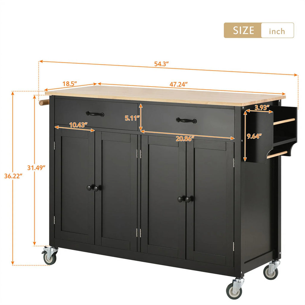 Kitchen Storage Islands&Carts with Solid Wood Top and Locking Wheels, Kitchen Island Cart with 4 Door Cabinet and Two Drawers, Kitchen Cabinets for Kitchen and Dining Room, Green