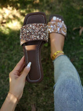 Load image into Gallery viewer, Women Rhinestone Decor Slide Sandals, Glamorous Glass Flat Sandals,Spring Summer Outfits