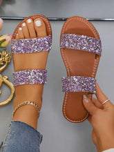 Load image into Gallery viewer, Women's Glittery Slides Decorated With Sparkling Sequins, Casual Flat Summer Shoes, Lightweight Beach Sandals