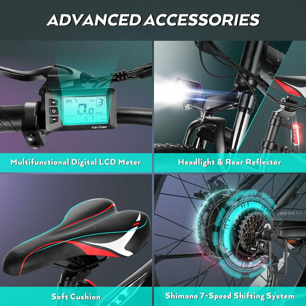 Gocio 26" 4.0 Fat Tire Electric Bike for Adults, 500W Adults E Bike, 48V 13ah Removable Li - Ion Battery, Professional 7 - Speed, Electric Mountain Bicycle Beach Bike Snow Bike Ebike for Men