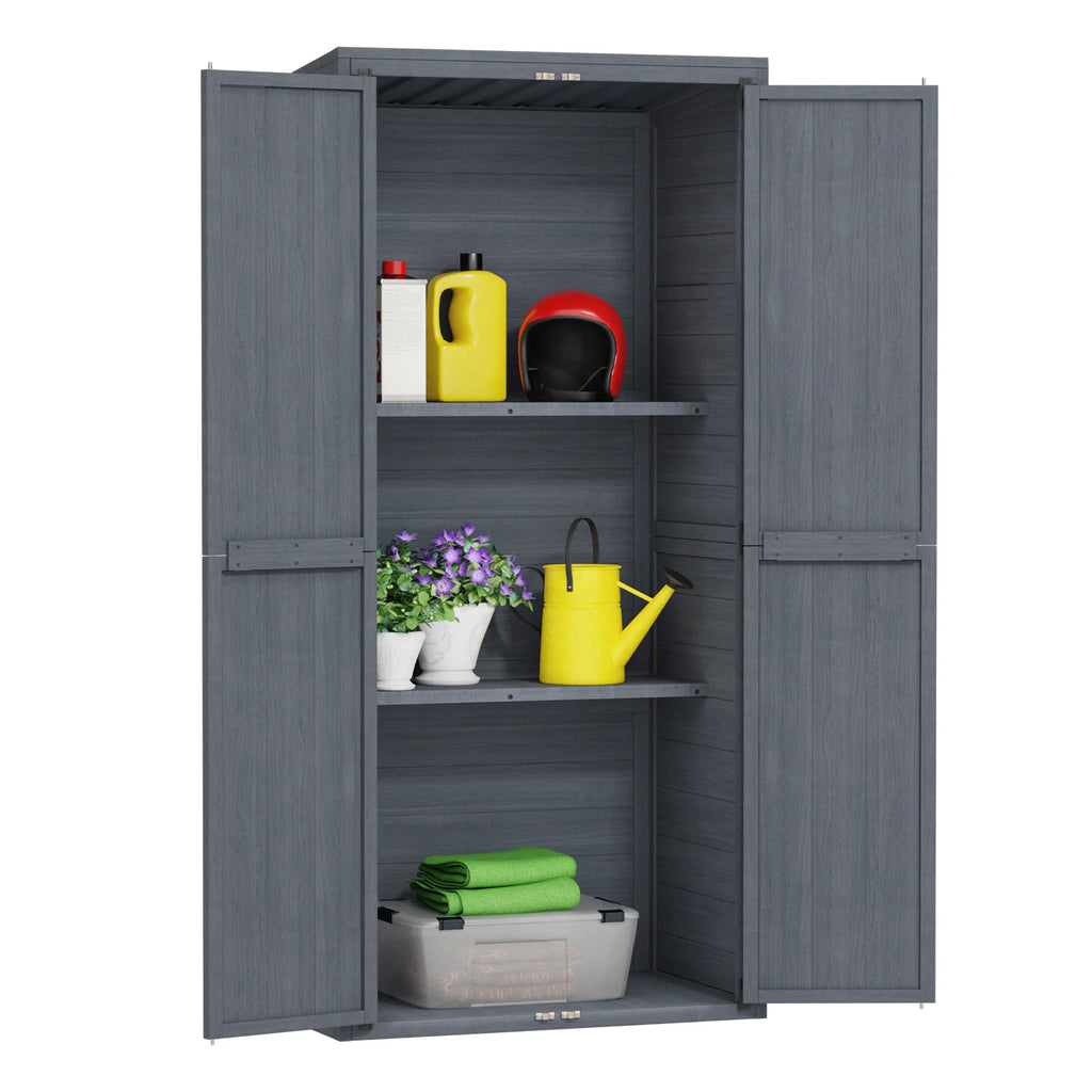 AECOJOY Outdoor Wooden Storage Cabinet Weatherproof, Garden Vertical Storage Shed with 3 Adjustable Shelves