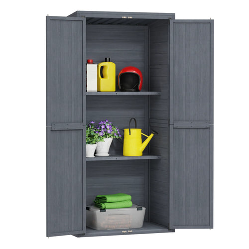 AECOJOY Outdoor Wooden Storage Cabinet Weatherproof, Garden Vertical Storage Shed with 3 Adjustable Shelves