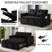 Load image into Gallery viewer, Convertible Sofa Bed, 3 - in - 1 Sleeper Sofa with Pull Out Bed, Sleeper Futon Couch Loveseat with Adjsutable Backrest and Pillows for Living Room, Black