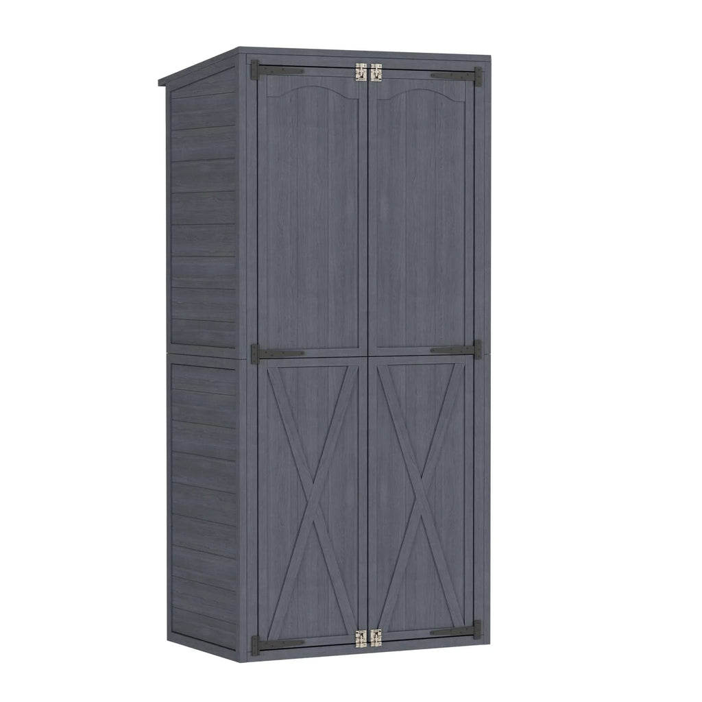 AECOJOY Outdoor Wooden Storage Cabinet Weatherproof, Garden Vertical Storage Shed with 3 Adjustable Shelves