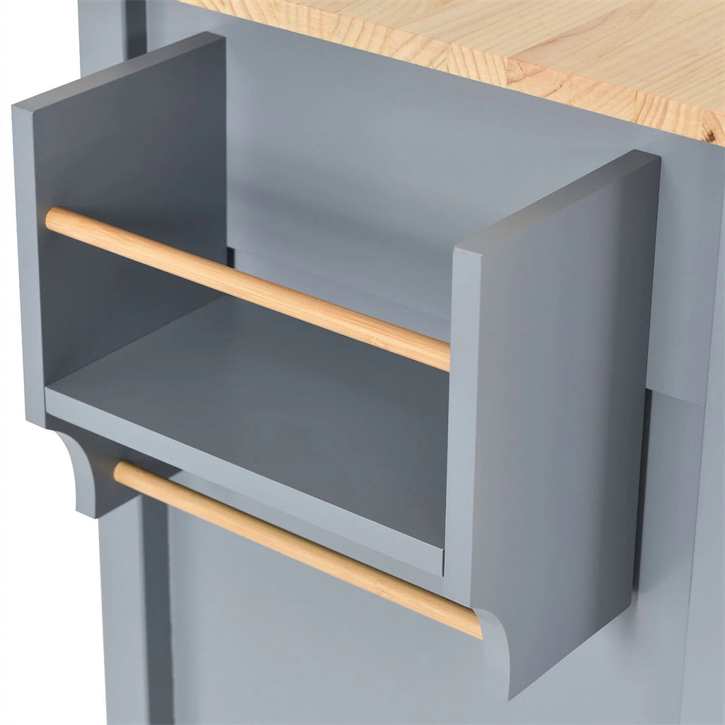 Kitchen Storage Islands&Carts with Solid Wood Top and Locking Wheels, Kitchen Island Cart with 4 Door Cabinet and Two Drawers, Kitchen Cabinets for Kitchen and Dining Room, Green