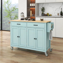 Load image into Gallery viewer, Kitchen Storage Islands&amp;Carts with Solid Wood Top and Locking Wheels, Kitchen Island Cart with 4 Door Cabinet and Two Drawers, Kitchen Cabinets for Kitchen and Dining Room, Green