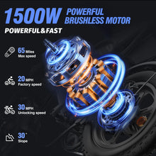 Load image into Gallery viewer, 1500W MTB Electric Bicycle 48V 20ah Removable Battery E - Bike，electric Bike for Adults 20" Fat Tire Electric Motorcycle, Shimano 7 Speed Full Suspension Mountain Bike UL2849