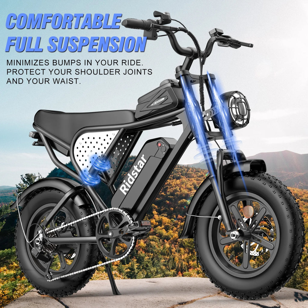 1500W MTB Electric Bicycle 48V 20ah Removable Battery E - Bike，electric Bike for Adults 20" Fat Tire Electric Motorcycle, Shimano 7 Speed Full Suspension Mountain Bike UL2849