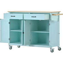Load image into Gallery viewer, Kitchen Storage Islands&amp;Carts with Solid Wood Top and Locking Wheels, Kitchen Island Cart with 4 Door Cabinet and Two Drawers, Kitchen Cabinets for Kitchen and Dining Room, Green