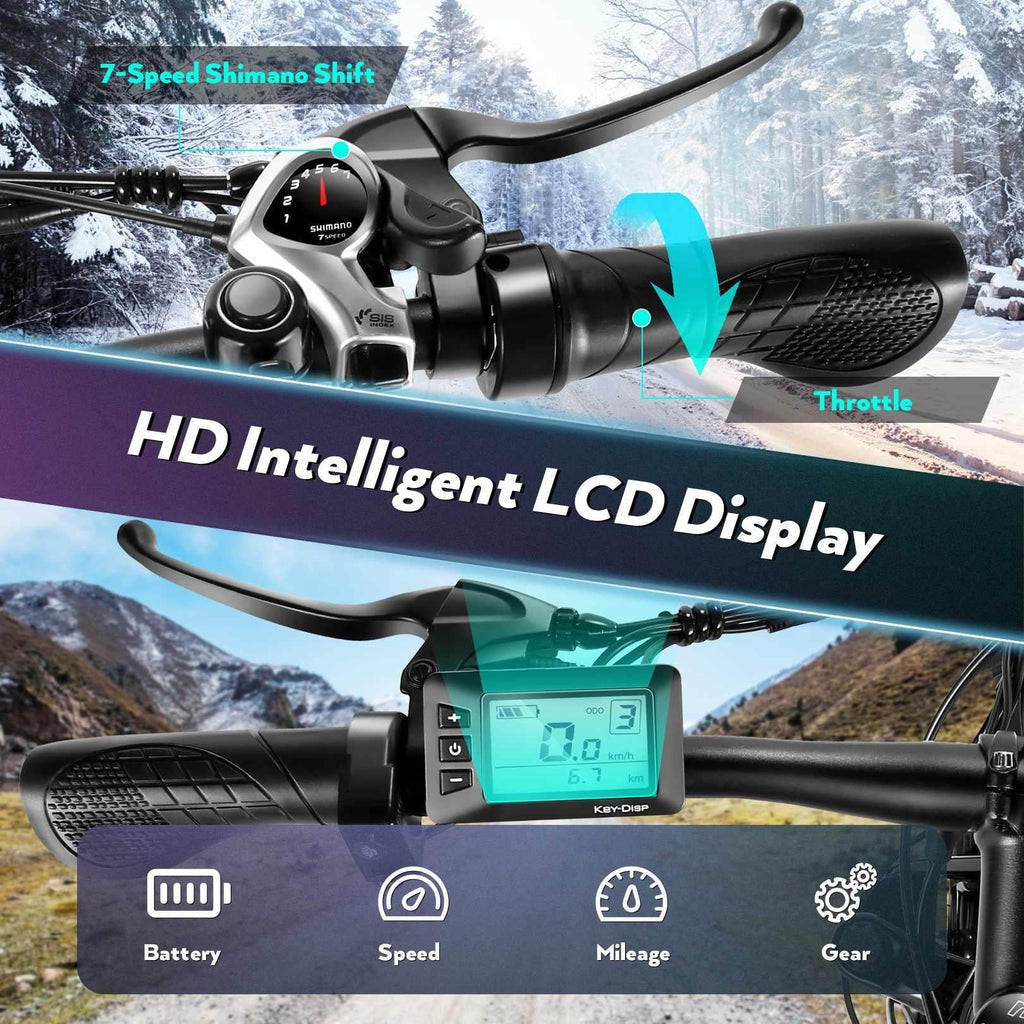 Gocio 26" 4.0 Fat Tire Electric Bike for Adults, 500W Adults E Bike, 48V 13ah Removable Li - Ion Battery, Professional 7 - Speed, Electric Mountain Bicycle Beach Bike Snow Bike Ebike for Men