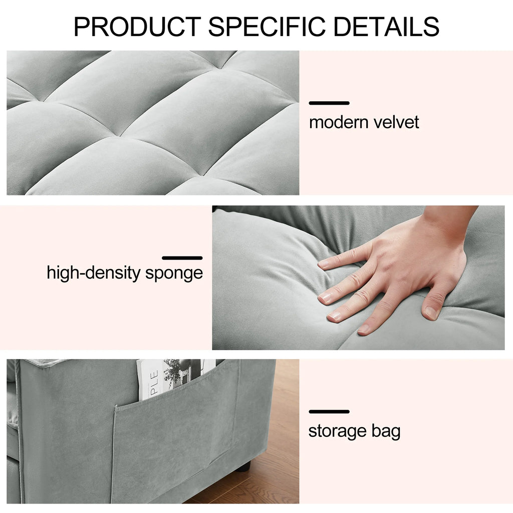 Convertible Sofa Bed, 3 - in - 1 Sleeper Sofa with Pull Out Bed, Sleeper Futon Couch Loveseat with Adjsutable Backrest and Pillows for Living Room, Black