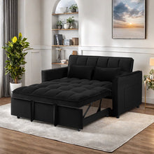 Load image into Gallery viewer, Convertible Sofa Bed, 3 - in - 1 Sleeper Sofa with Pull Out Bed, Sleeper Futon Couch Loveseat with Adjsutable Backrest and Pillows for Living Room, Black
