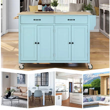 Load image into Gallery viewer, Kitchen Storage Islands&amp;Carts with Solid Wood Top and Locking Wheels, Kitchen Island Cart with 4 Door Cabinet and Two Drawers, Kitchen Cabinets for Kitchen and Dining Room, Green