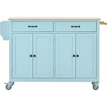 Load image into Gallery viewer, Kitchen Storage Islands&amp;Carts with Solid Wood Top and Locking Wheels, Kitchen Island Cart with 4 Door Cabinet and Two Drawers, Kitchen Cabinets for Kitchen and Dining Room, Green