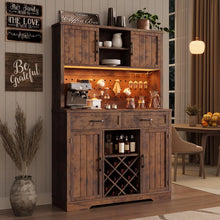 Load image into Gallery viewer, LAFGUR 72" Kitchen Storage Cabinet with Power Outlet &amp; LED Light, Coffee Bar Cabinet with Drawers &amp; Wine Glass Rack, Sideboard for Home, White