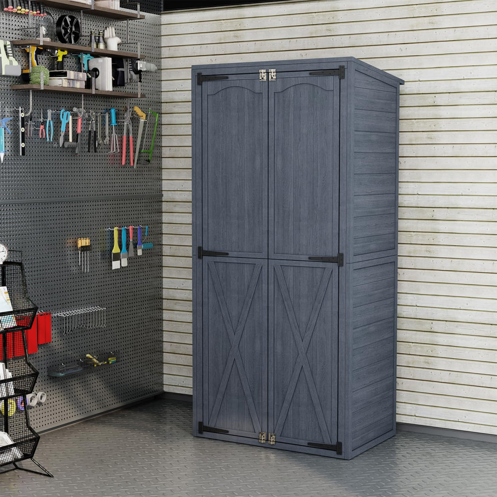 AECOJOY Outdoor Wooden Storage Cabinet Weatherproof, Garden Vertical Storage Shed with 3 Adjustable Shelves